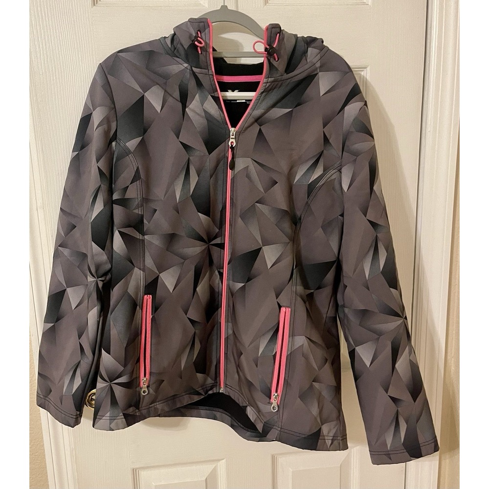XERSION PERFORMANCE WEAR SZ XL GRAY/PINK FULL ZIP SOFT SHELL HOODED JACKET
